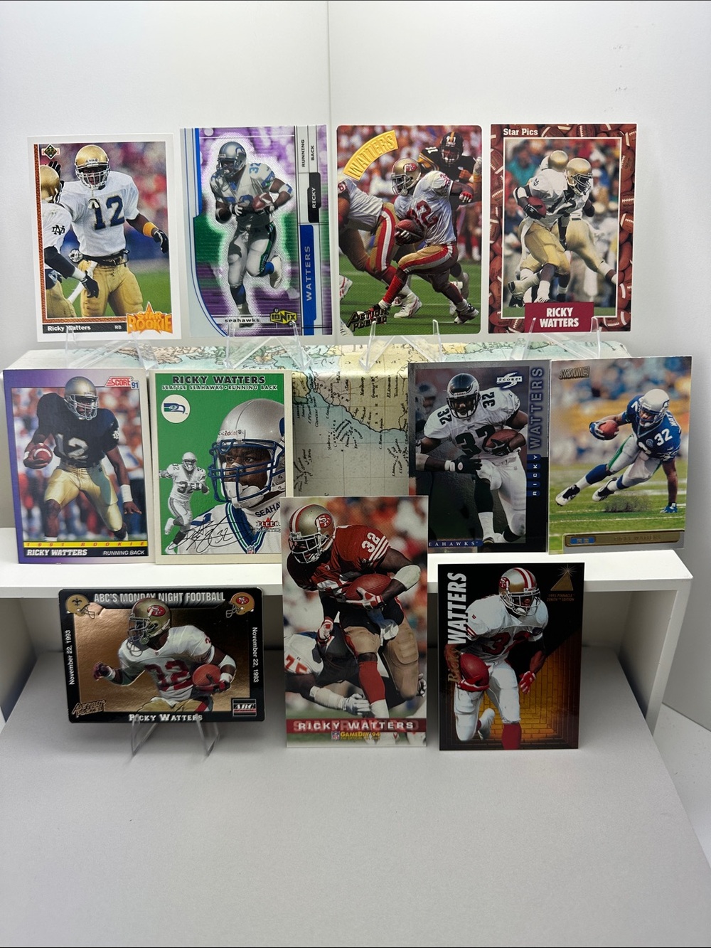 Ricky Watters vintage 11 card lot w/ Tallboy/rookie cards/Notre Dame cards